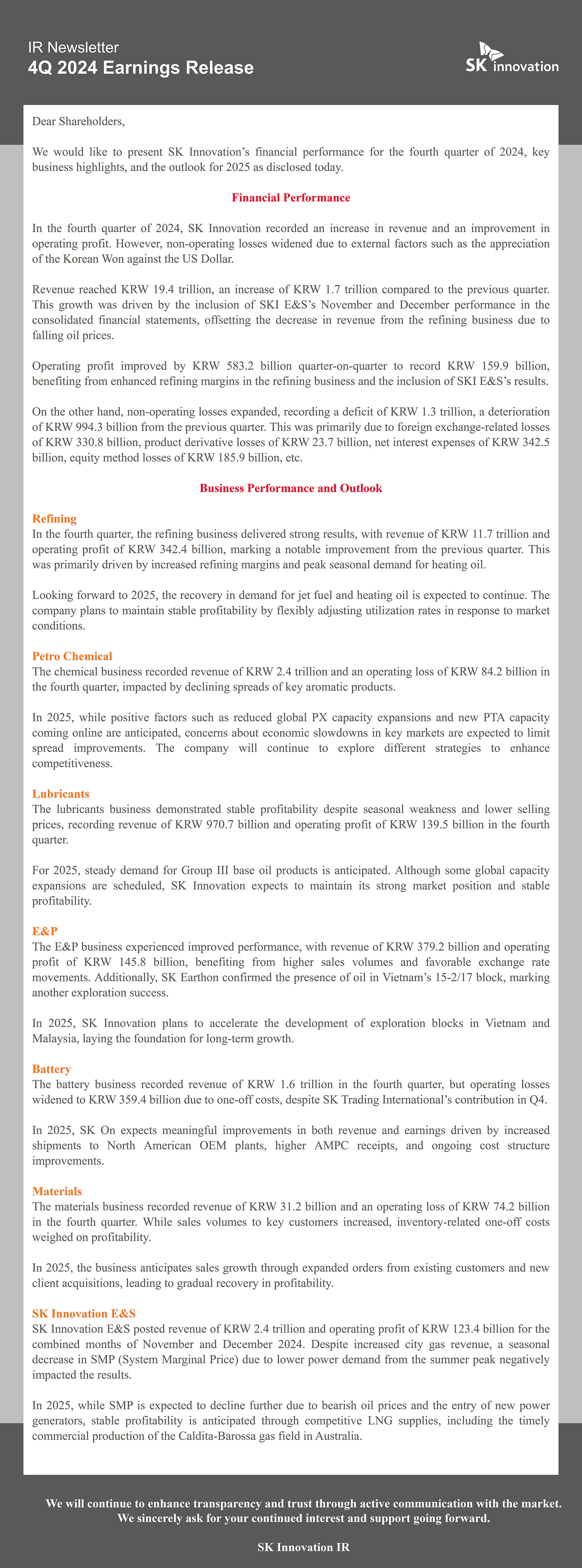 SK Innovation_Earnings Release_IR Newsletter_4Q24_English