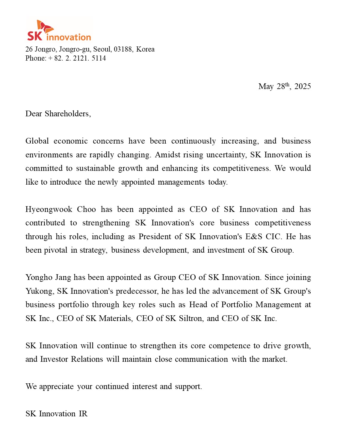 SK Innovation Shareholder Letter_Changes in SK Innovation's Executive Leadership_20250528_English.jpg
