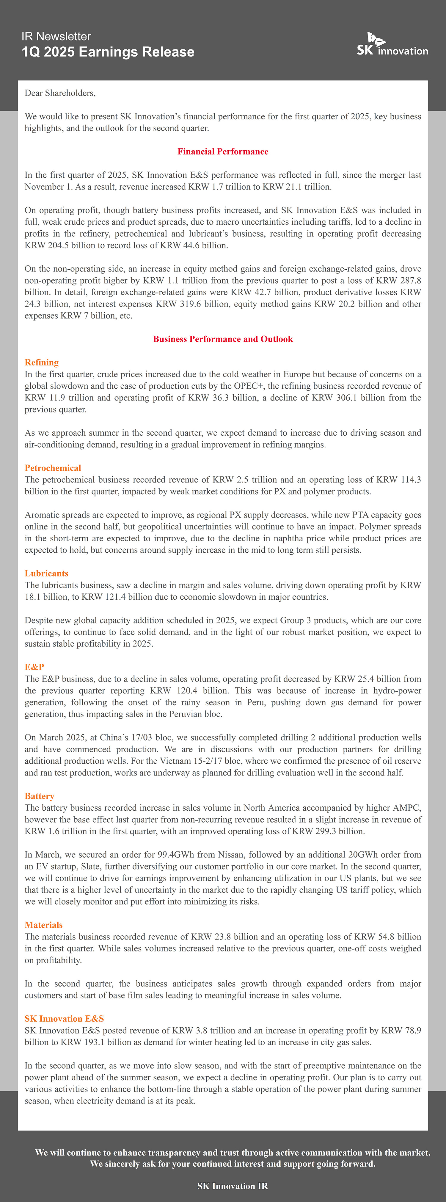 SK Innovation_Earnings Release_IR Newsletter_1Q25_English