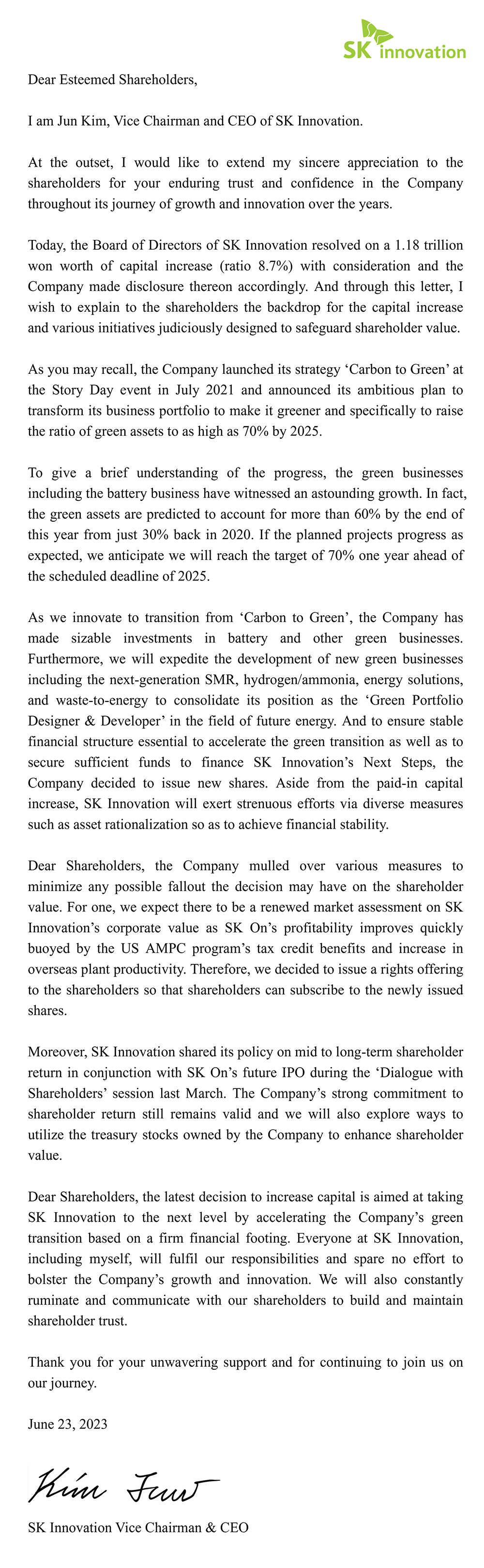 SK Innovation CEO Letter - Paid-in Capital Increase.png