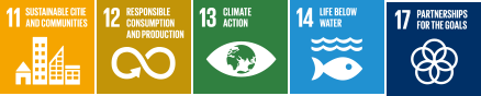 11. SUSTAINABLE CITIES AND COMMUNITIES, 12. RESPONSIBLE CONSUMPTION AND PRODUCTION, 13. CLIMATE ACTION, 14. LIFE BELOW WATER, 17. PARTNERSHIPS FOR THE GOALS